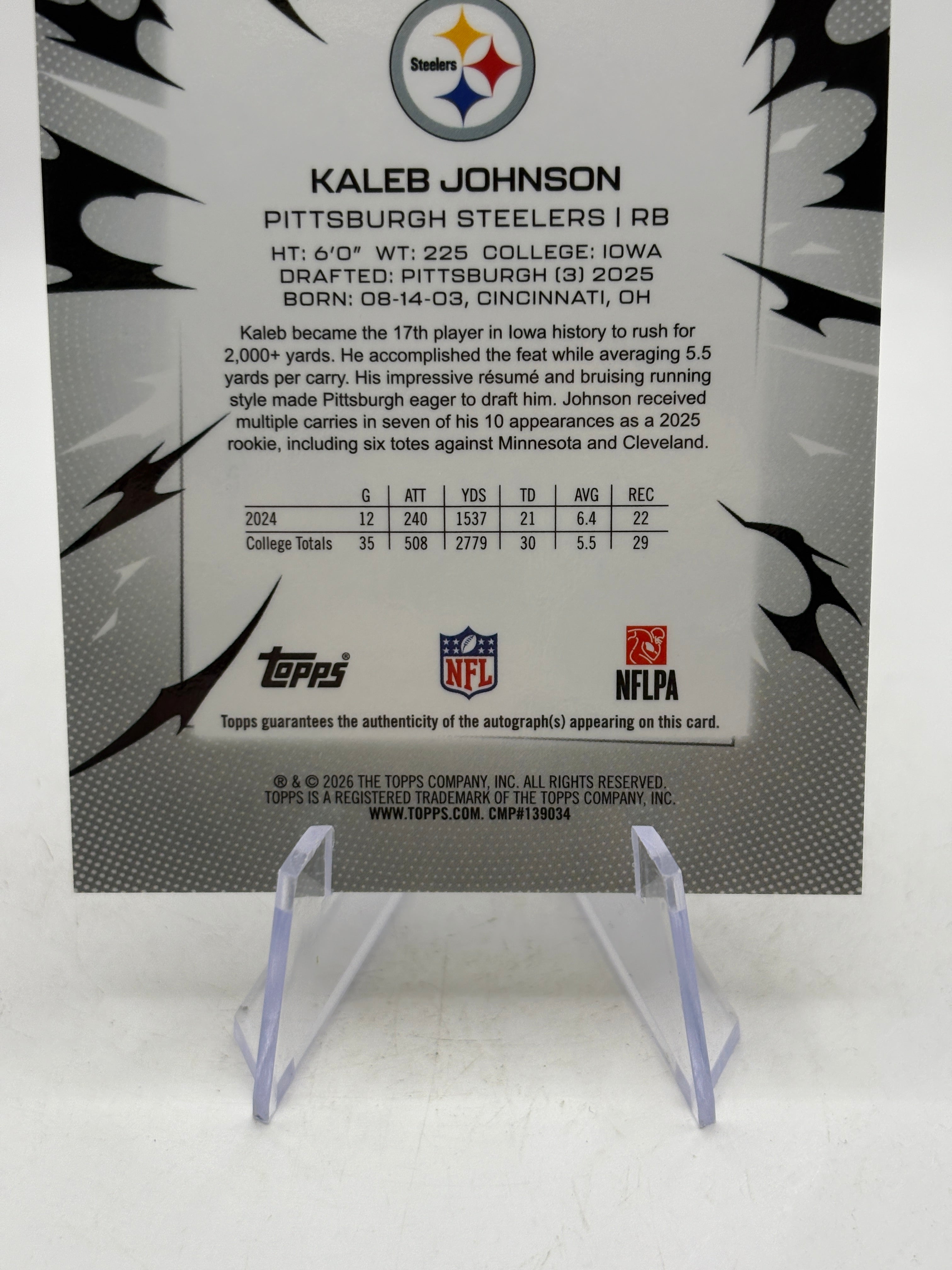 2025 Topps Resurgence Kaleb Johnson RC Auto /375, photo 6